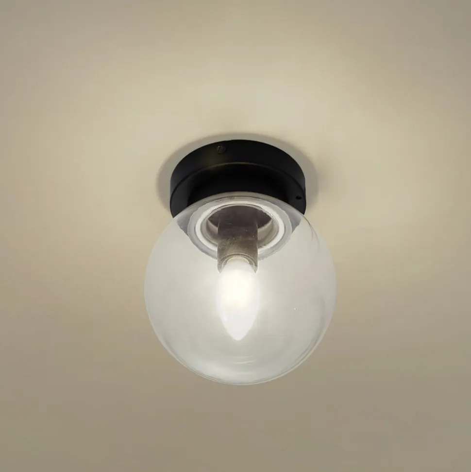 Lucande Badolo loftslampe, sort, glas, Ø 15 cm, IP44