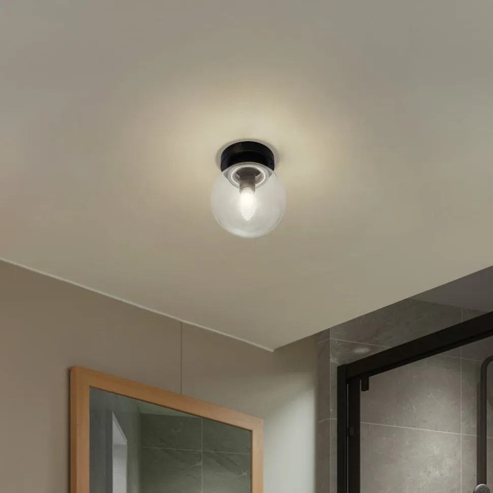 Lucande Badolo loftslampe, sort, glas, Ø 15 cm, IP44