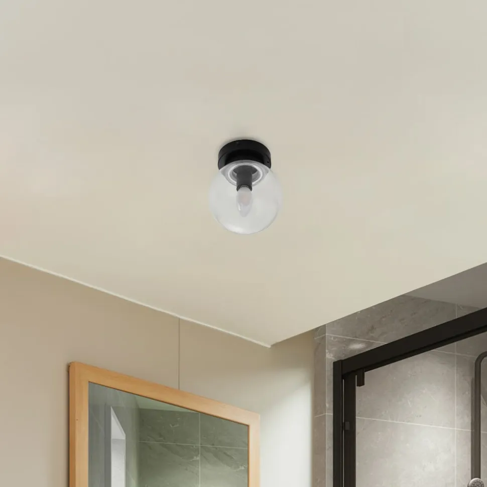 Lucande Badolo loftslampe, sort, glas, Ø 15 cm, IP44
