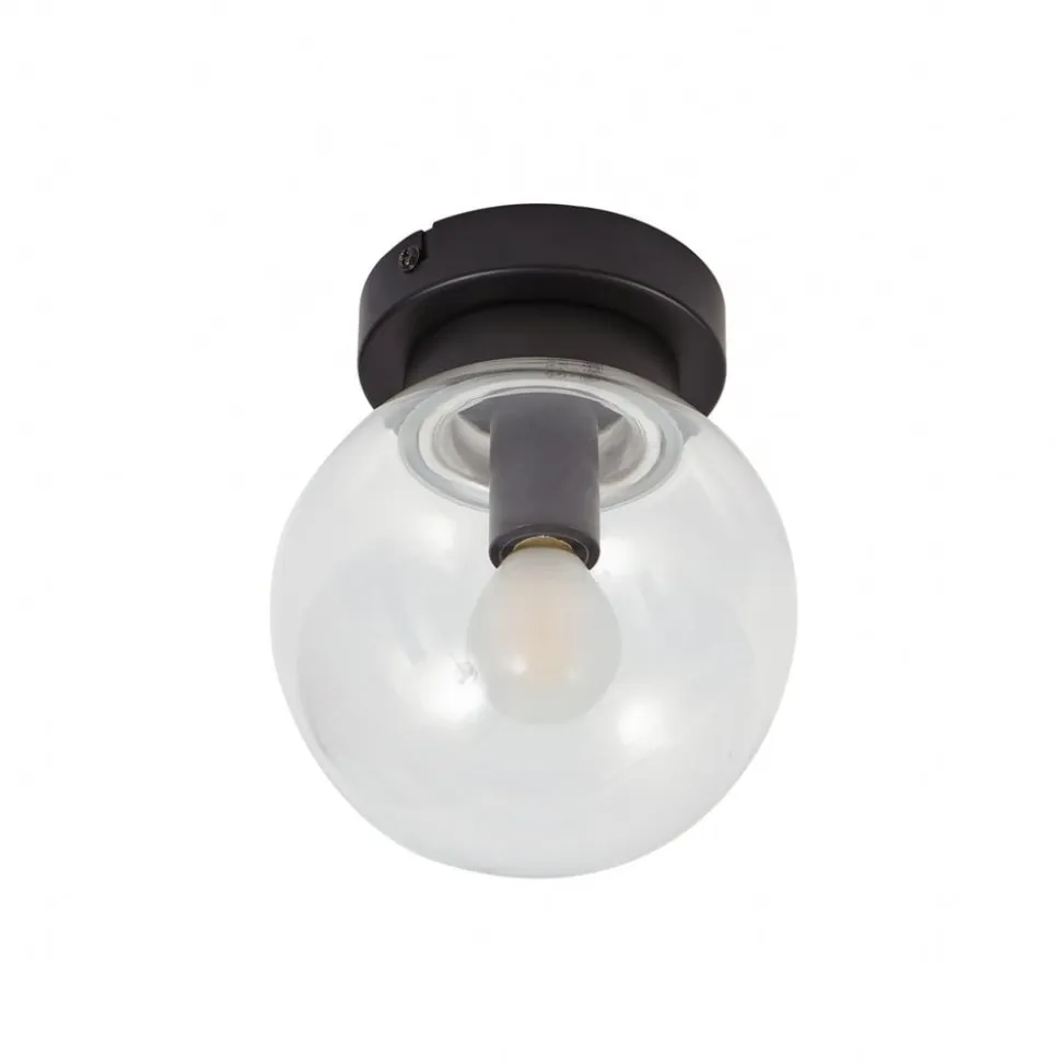 Lucande Badolo loftslampe, sort, glas, Ø 15 cm, IP44