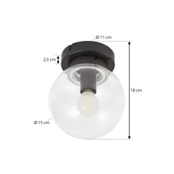 Lucande Badolo loftslampe, sort, glas, Ø 15 cm, IP44