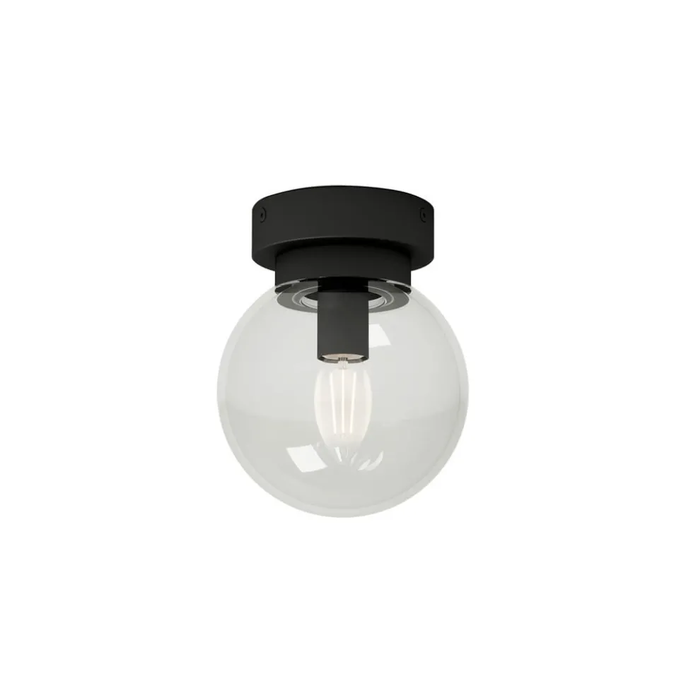 Lucande Badolo loftslampe, sort, glas, Ø 15 cm, IP44