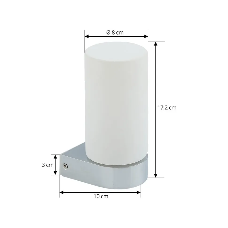 Lucande Basolo væglampe til badeværelset, krom, højde 17,2 cm, glas