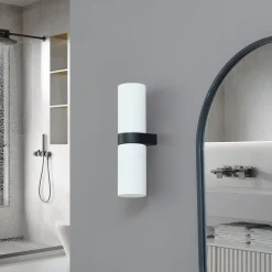 Lucande Basolo væglampe til badeværelset, sort, højde 31,5 cm, glas