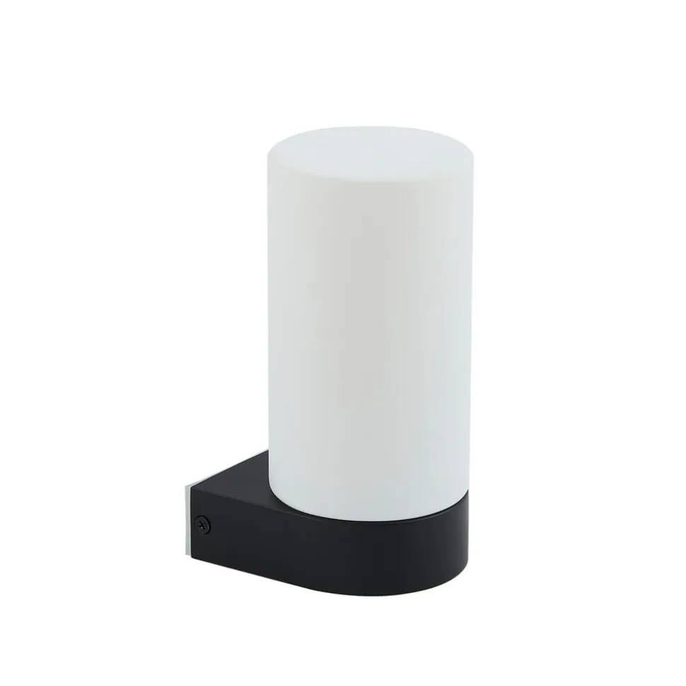 Lucande Basolo væglampe til badeværelset, sort, højde 17,2 cm, glas