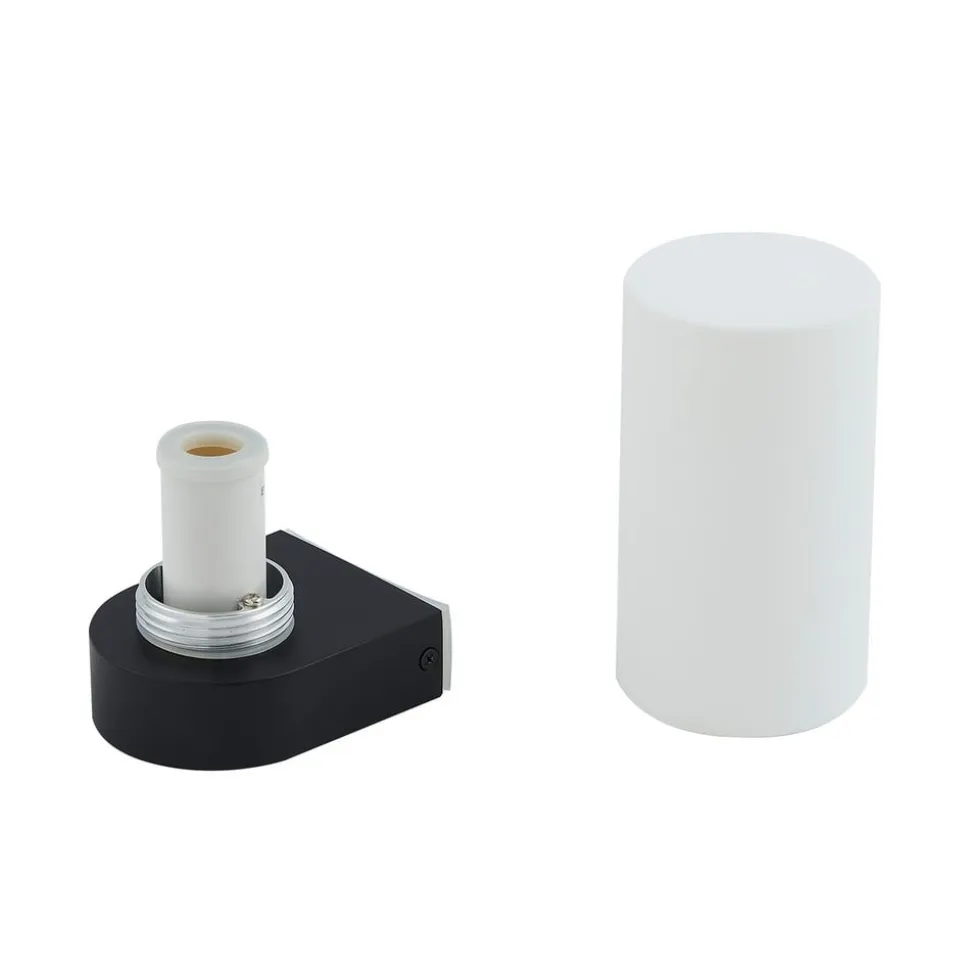 Lucande Basolo væglampe til badeværelset, sort, højde 17,2 cm, glas