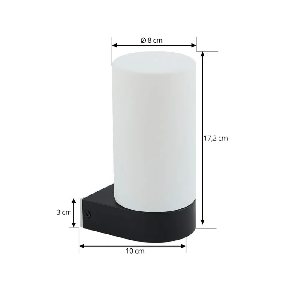 Lucande Basolo væglampe til badeværelset, sort, højde 17,2 cm, glas