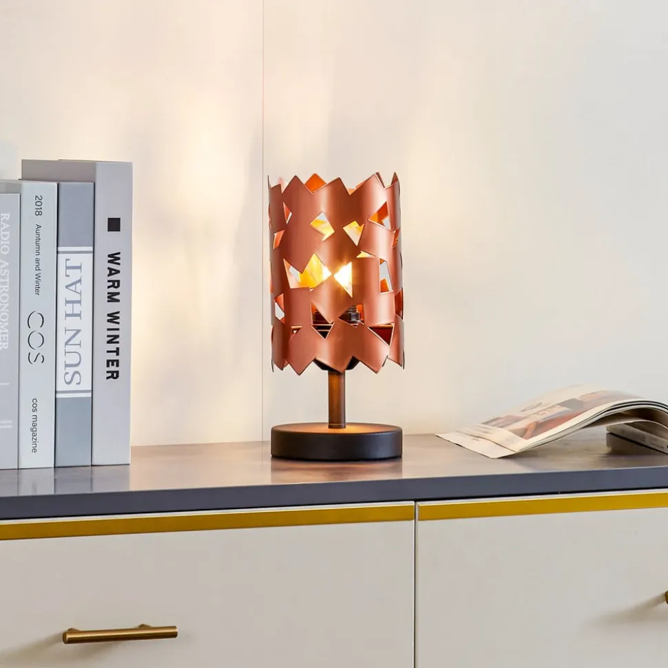 Lucande bordlampe Aeloria, kobber, jern, Ø 12 cm, E27