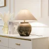 Lucande bordlampe Thalorin, højde 46 cm, grå, keramik