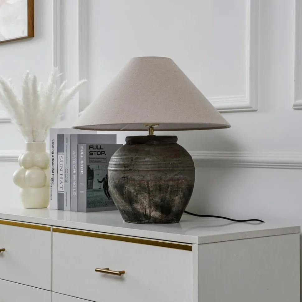 Lucande bordlampe Thalorin, højde 46 cm, grå, keramik