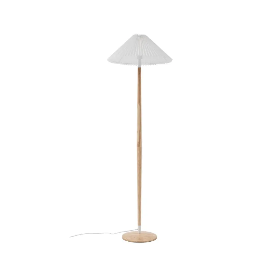 Lucande Ellorin gulvlampe, hvid, træ, Ø 47,5 cm, E27