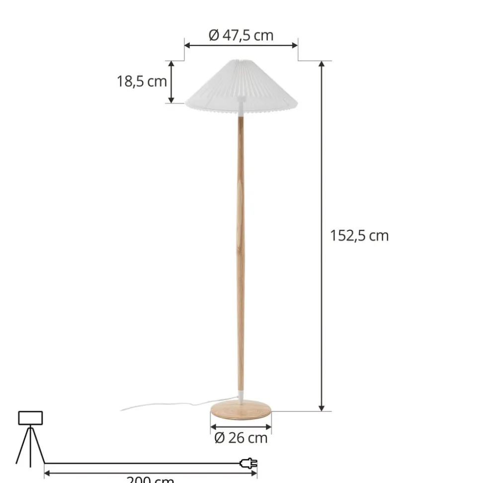 Lucande Ellorin gulvlampe, hvid, træ, Ø 47,5 cm, E27
