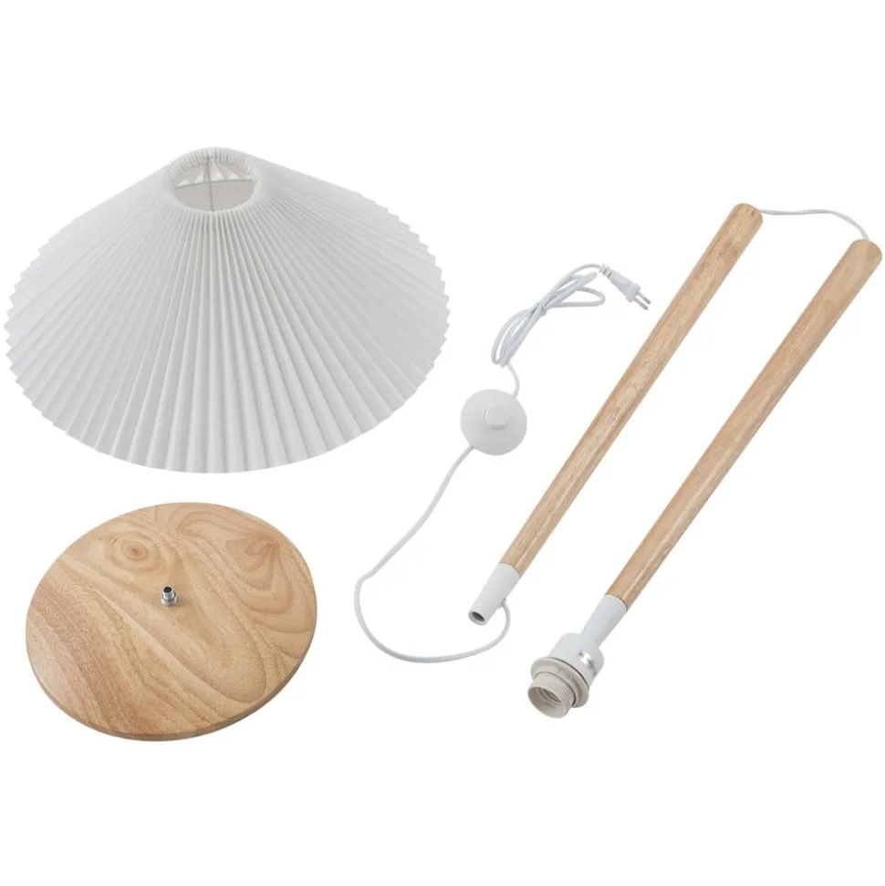 Lucande Ellorin gulvlampe, hvid, træ, Ø 47,5 cm, E27