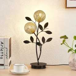 Lucande Evory bordlampe, 48 cm, 2 lyskilder, sort/guld, G9