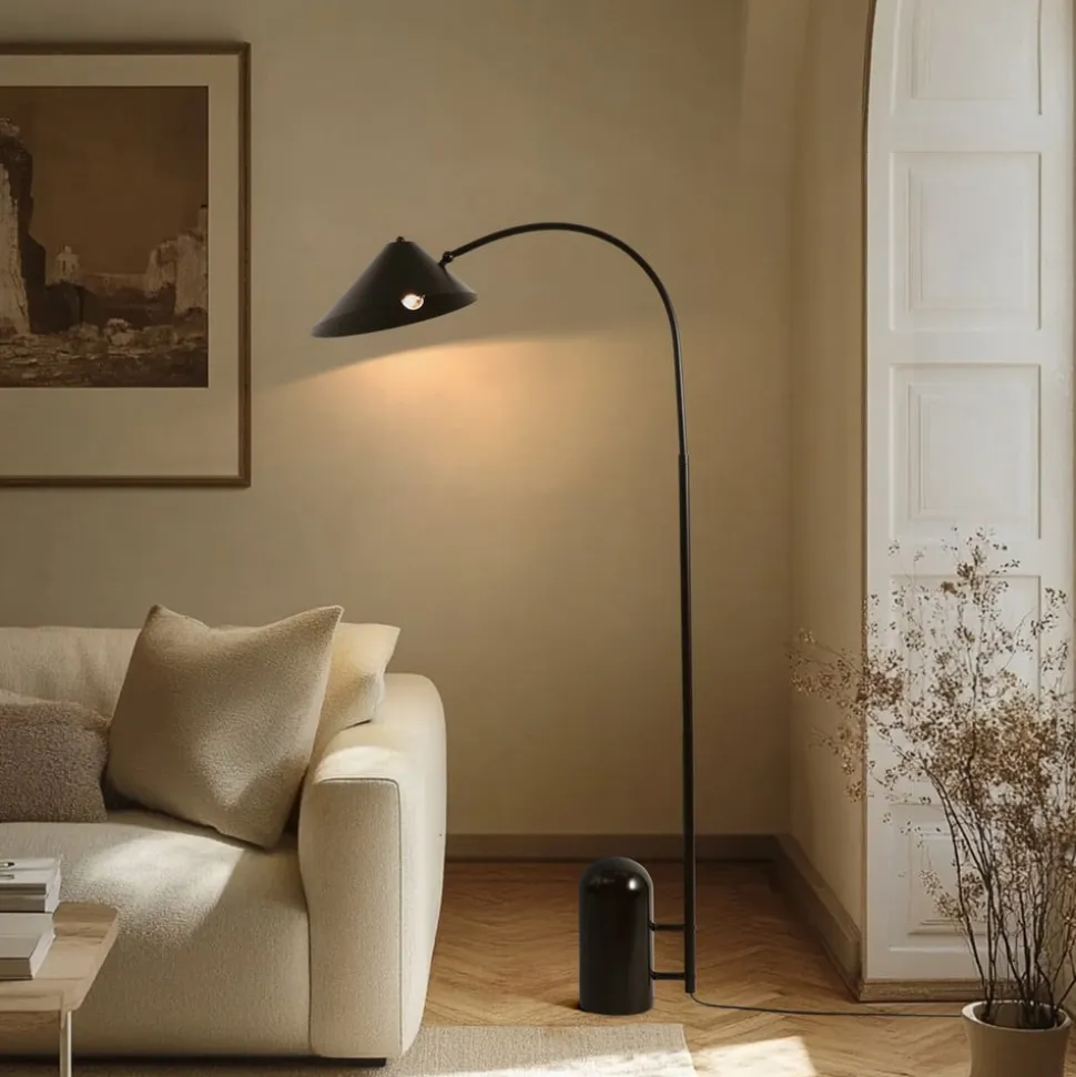 Lucande gulvlampe Alviero, 157 cm, sort, metal, marmor