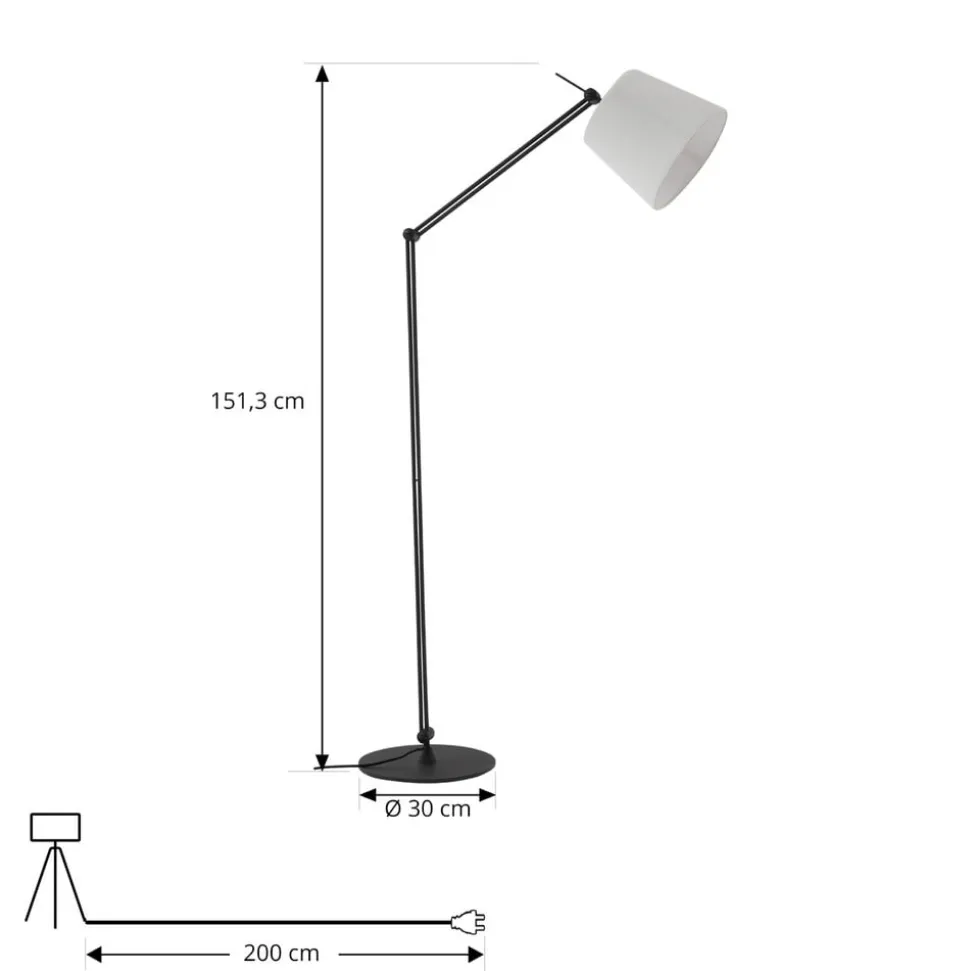 Lucande gulvlampe Caelia, sort, tekstil, justerbar