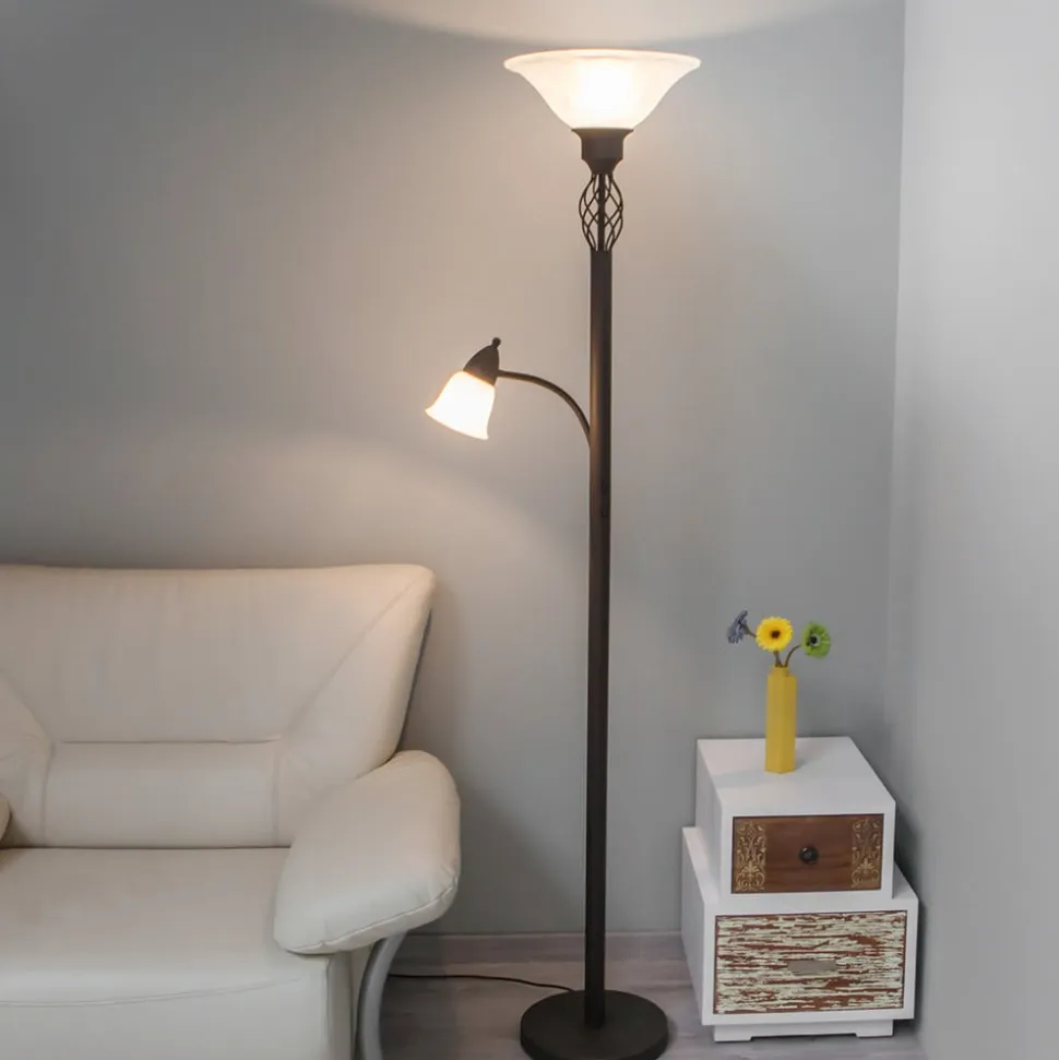 Lucande Gulvlampe Dunja, hvid/rust, metal, læselampe