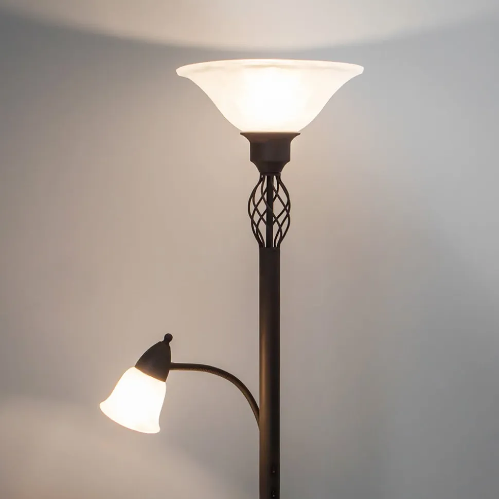 Lucande Gulvlampe Dunja, hvid/rust, metal, læselampe