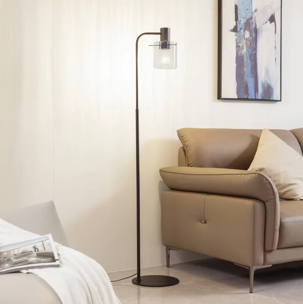 Lucande gulvlampe Eirian, sort, glas, 150 cm høj, E27