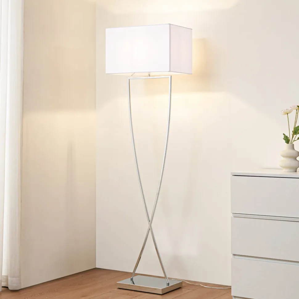 Lucande gulvlampe Evaine, krom/hvid, metal, 157 cm, E27
