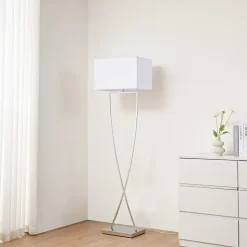 Lucande gulvlampe Evaine, krom/hvid, metal, 157 cm, E27