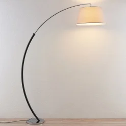 Lucande gulvlampe Evelyna, grå/sort, metal, 192 cm