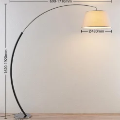 Lucande gulvlampe Evelyna, grå/sort, metal, 192 cm