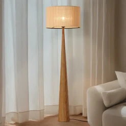 Lucande gulvlampe Fabrena, naturfarvet, bambus, højde 138 cm