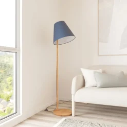 Lucande gulvlampe Jinda, blå, træ, stof, 160 cm, E27