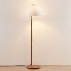 Lucande gulvlampe Jinda, hvid, træ, stof, 160 cm, E27