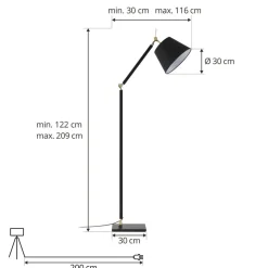 Lucande gulvlampe Marvaine, sort/guldfarvet, justerbar
