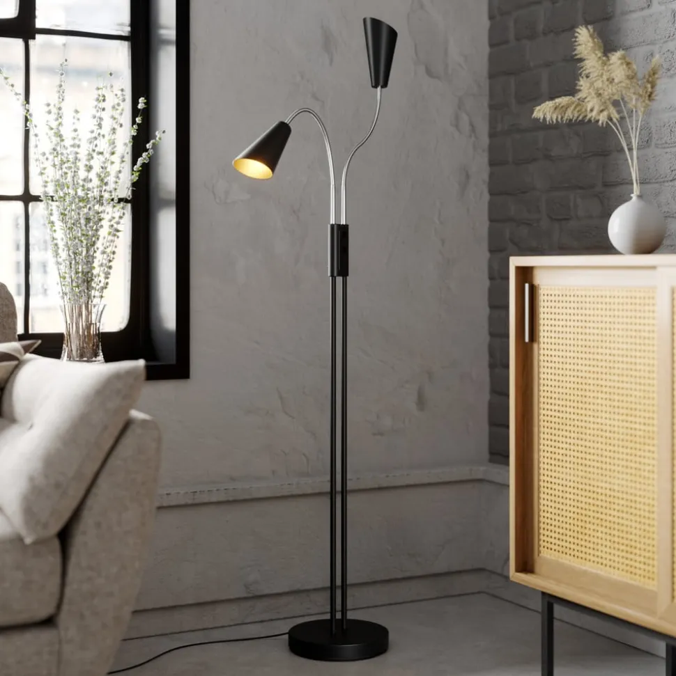 Lucande gulvlampe Medira, sort, 2 lyskilder, justerbar, GU10