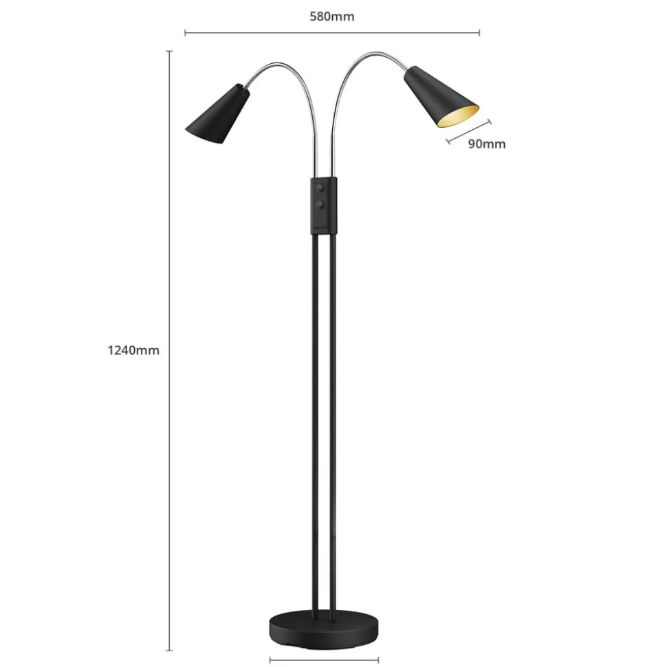 Lucande gulvlampe Medira, sort, 2 lyskilder, justerbar, GU10