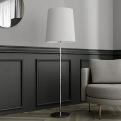 Lucande gulvlampe Pordis, 155 cm, krom, hvid, metal, tekstil