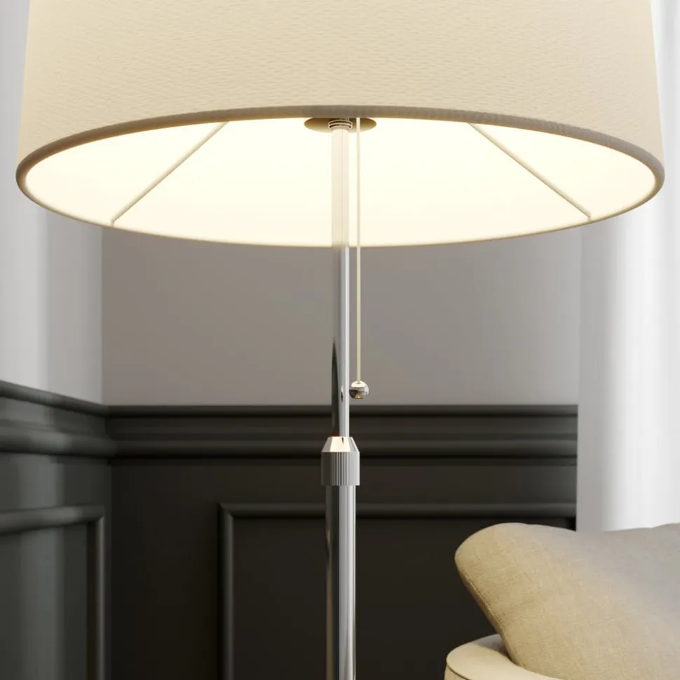 Lucande gulvlampe Pordis, 155 cm, krom, hvid, metal, tekstil