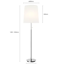 Lucande gulvlampe Pordis, 155 cm, krom, hvid, metal, tekstil