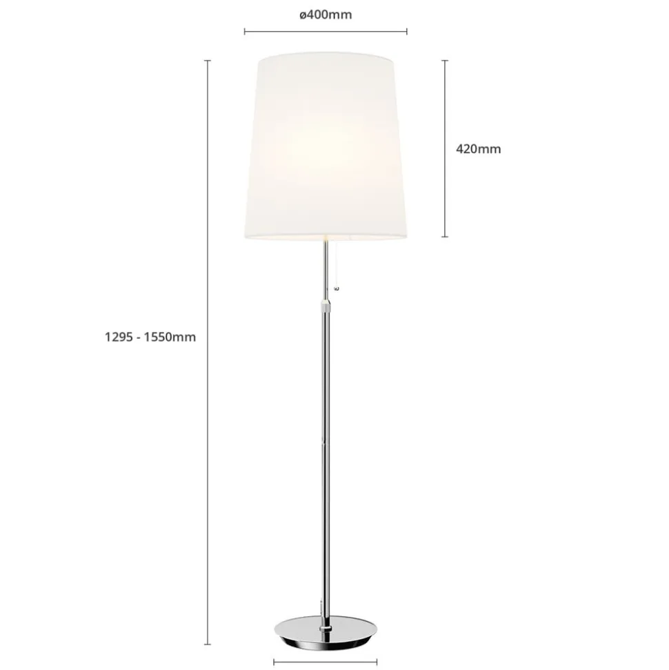 Lucande gulvlampe Pordis, 155 cm, krom, hvid, metal, tekstil