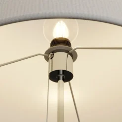 Lucande gulvlampe Pordis, 155 cm, krom, hvid, metal, tekstil