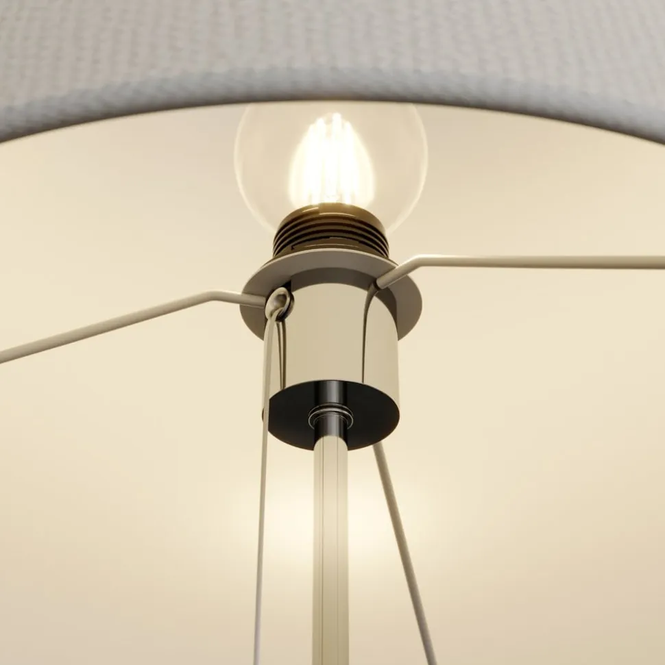 Lucande gulvlampe Pordis, 155 cm, krom, hvid, metal, tekstil