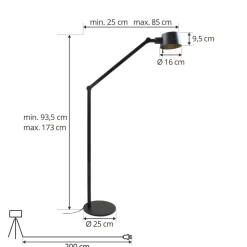 Lucande gulvlampe Silka, højde 173 cm, sort, metal