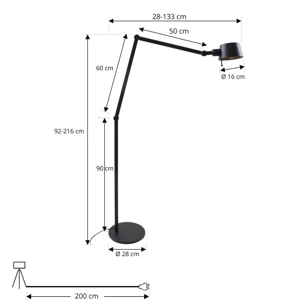 Lucande gulvlampe Silka, højde 216 cm, sort, metal