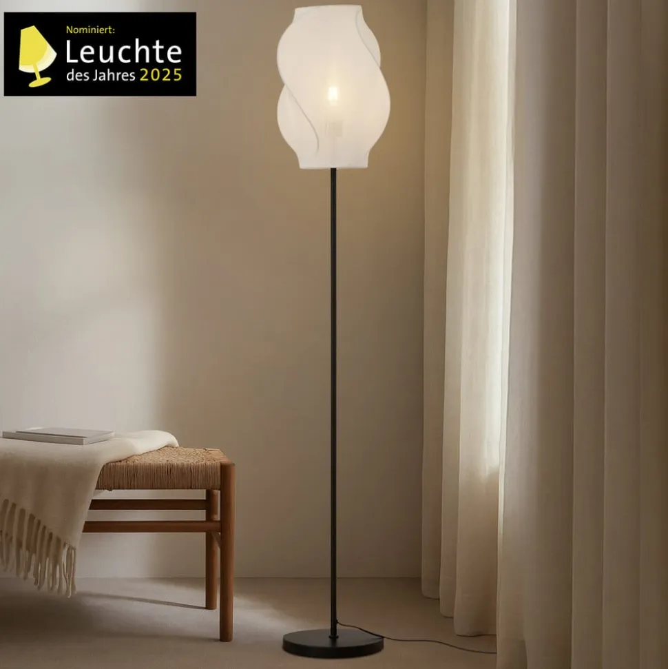 Lucande gulvlampe Tovina, tekstil, hvid, højde 165 cm