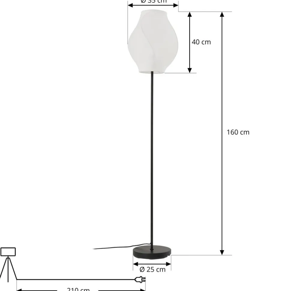 Lucande gulvlampe Tovina, tekstil, hvid, højde 165 cm
