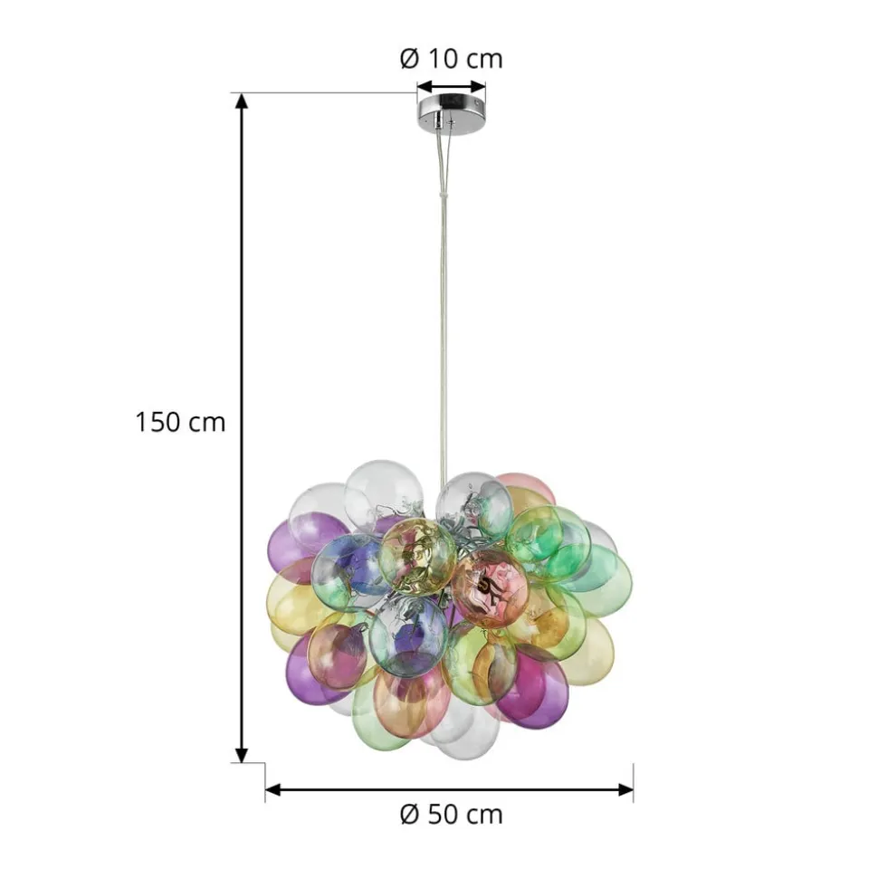 Lucande hængelampe Diborah, Ø 50 cm, farvet, glas, G9