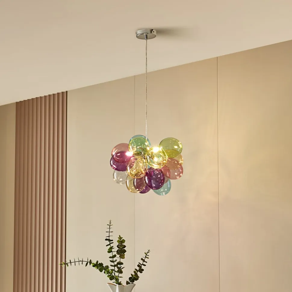 Lucande hængelampe Diborah, Ø 40 cm, farvet, glas, G9