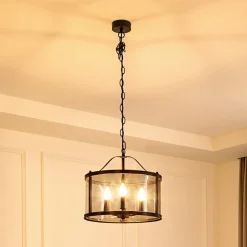 Lucande hængelampe Eryk, Ø 40 cm, sort, glas, 3 lyskilder