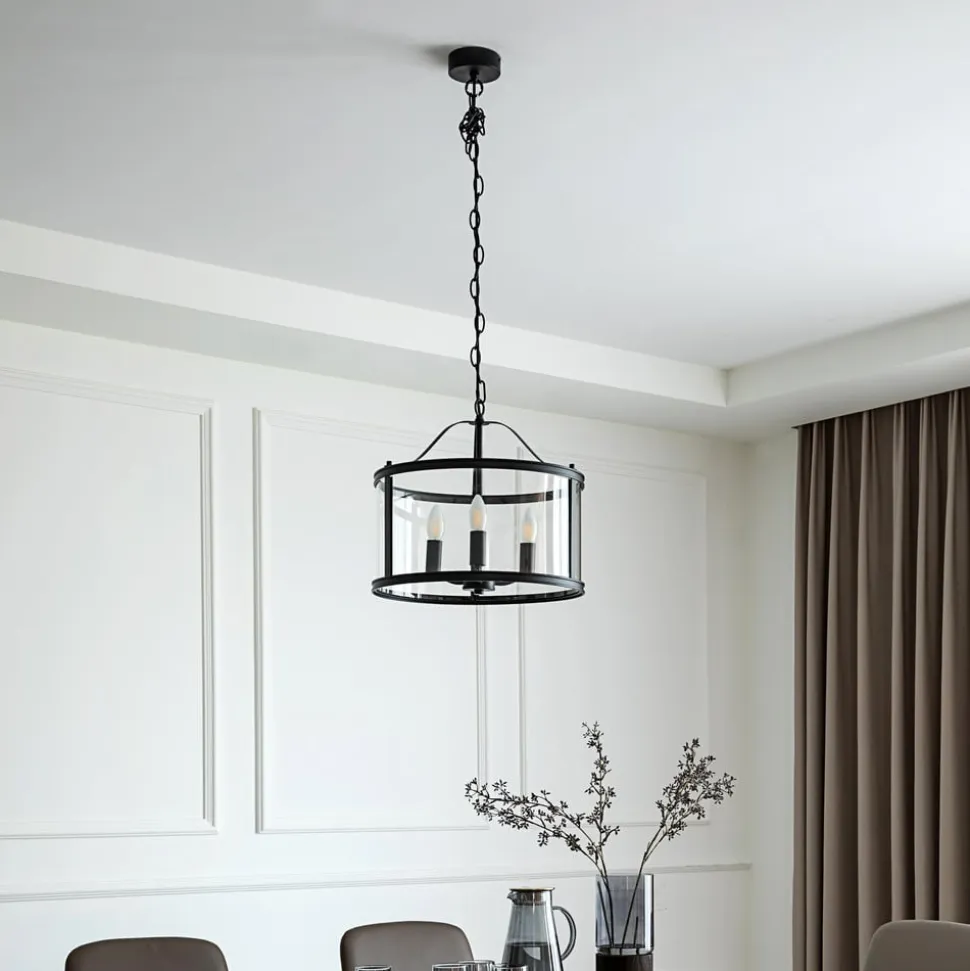 Lucande hængelampe Eryk, Ø 40 cm, sort, glas, 3 lyskilder