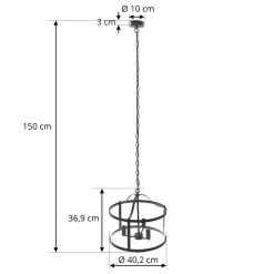Lucande hængelampe Eryk, Ø 40 cm, sort, glas, 3 lyskilder