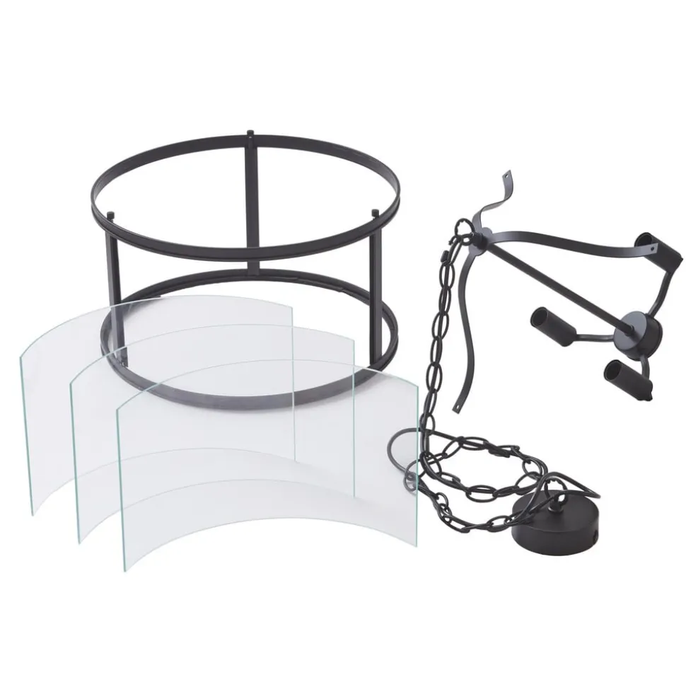 Lucande hængelampe Eryk, Ø 40 cm, sort, glas, 3 lyskilder