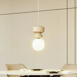 Lucande hængelampe Fidelo, hvid/gul, glas, keramik, 18 cm